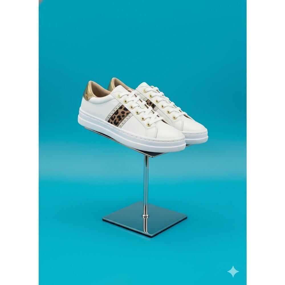 New Geox Pontoise Women’s White Leather Cheetah Sneakers 6